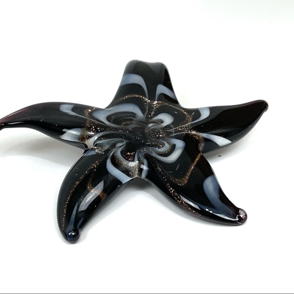 Three Glass Starfish Black Gold and White Necklace Pendant - Picture 3 of 15